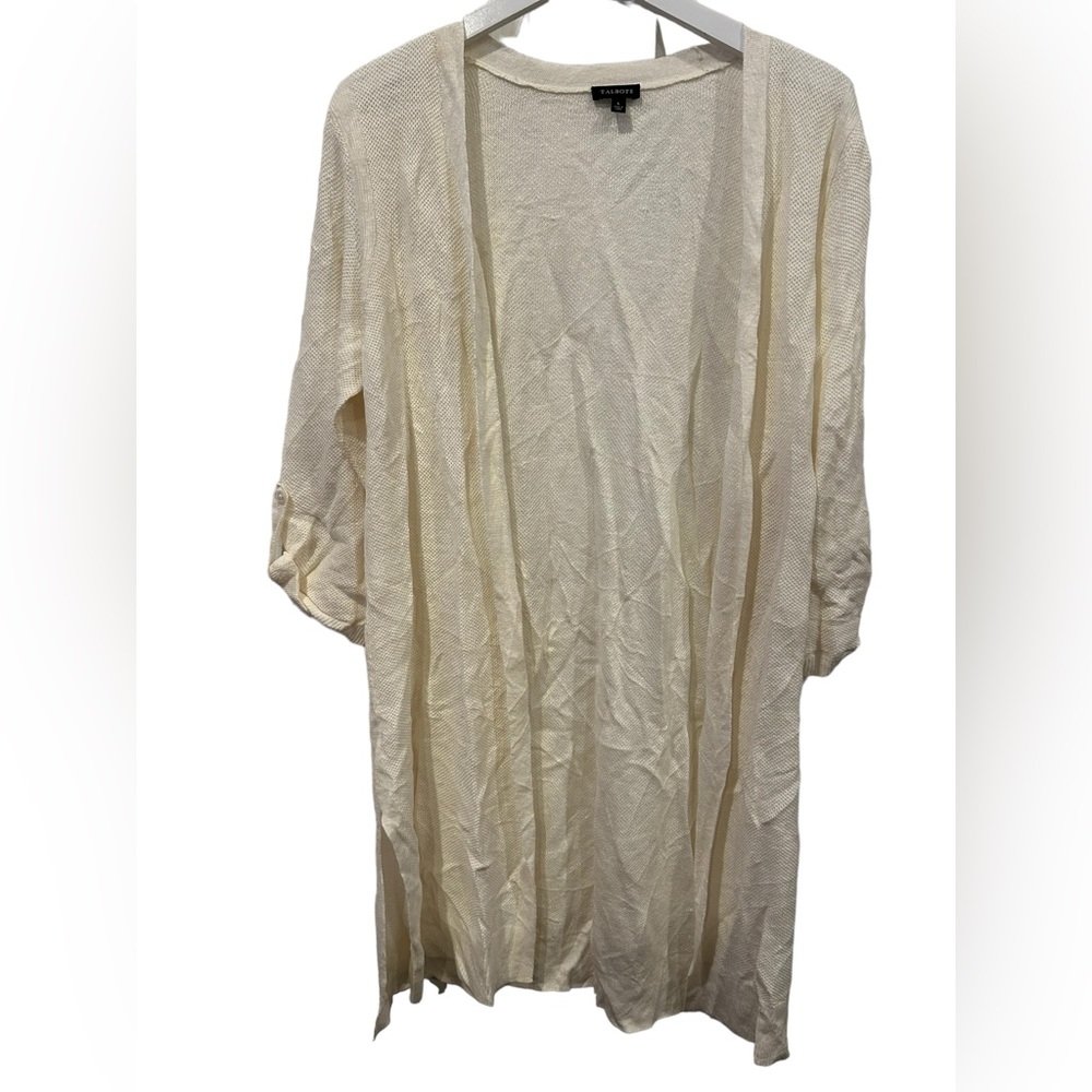 Talbots boho Open Front Linen Long Cardigan Sweater duster festival‎ Lightweight